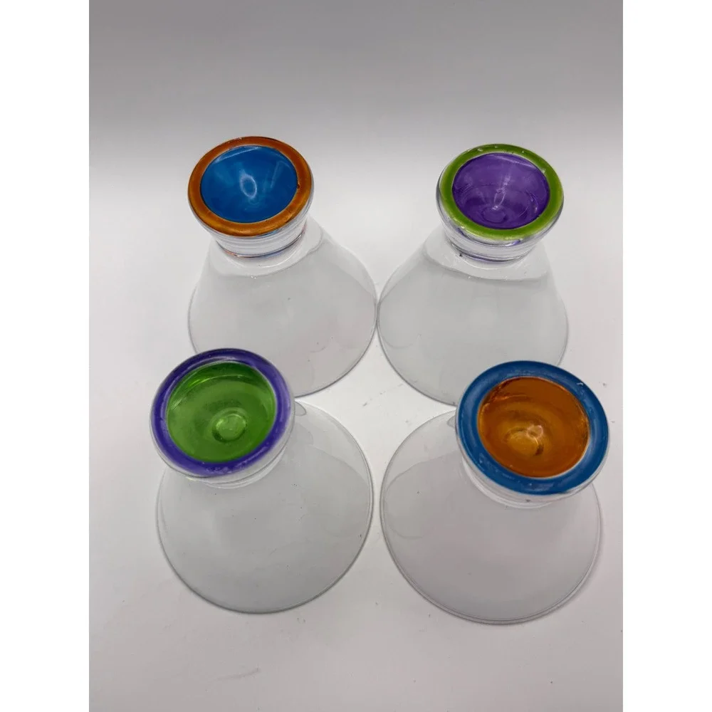 Dansk MCM Stemless Matini Glasses Set of 4 Colorful Base Multi Color Ring